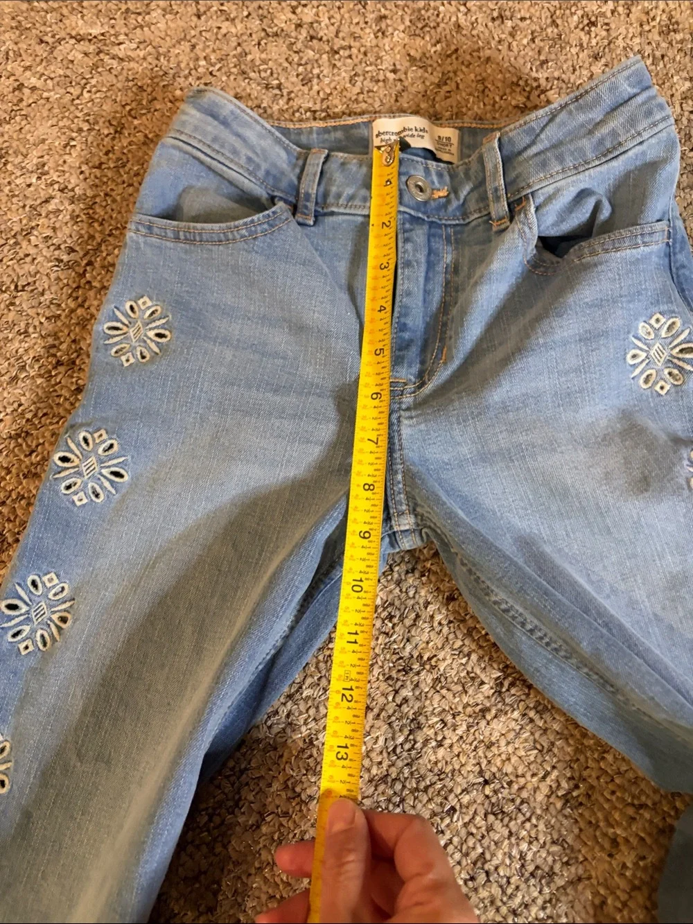 abercrombie kids Light Blue Embroidered high rise wide leg Jeans